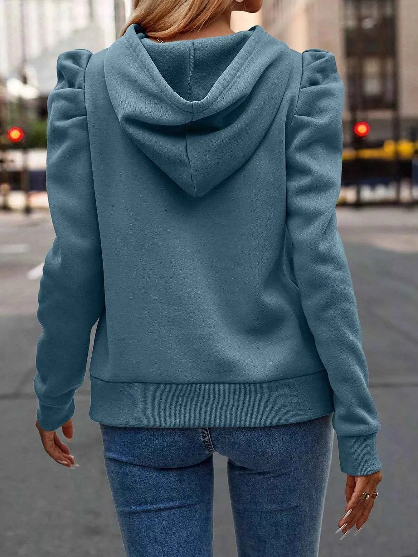Puff Sleeve Hoodie with Drawstring