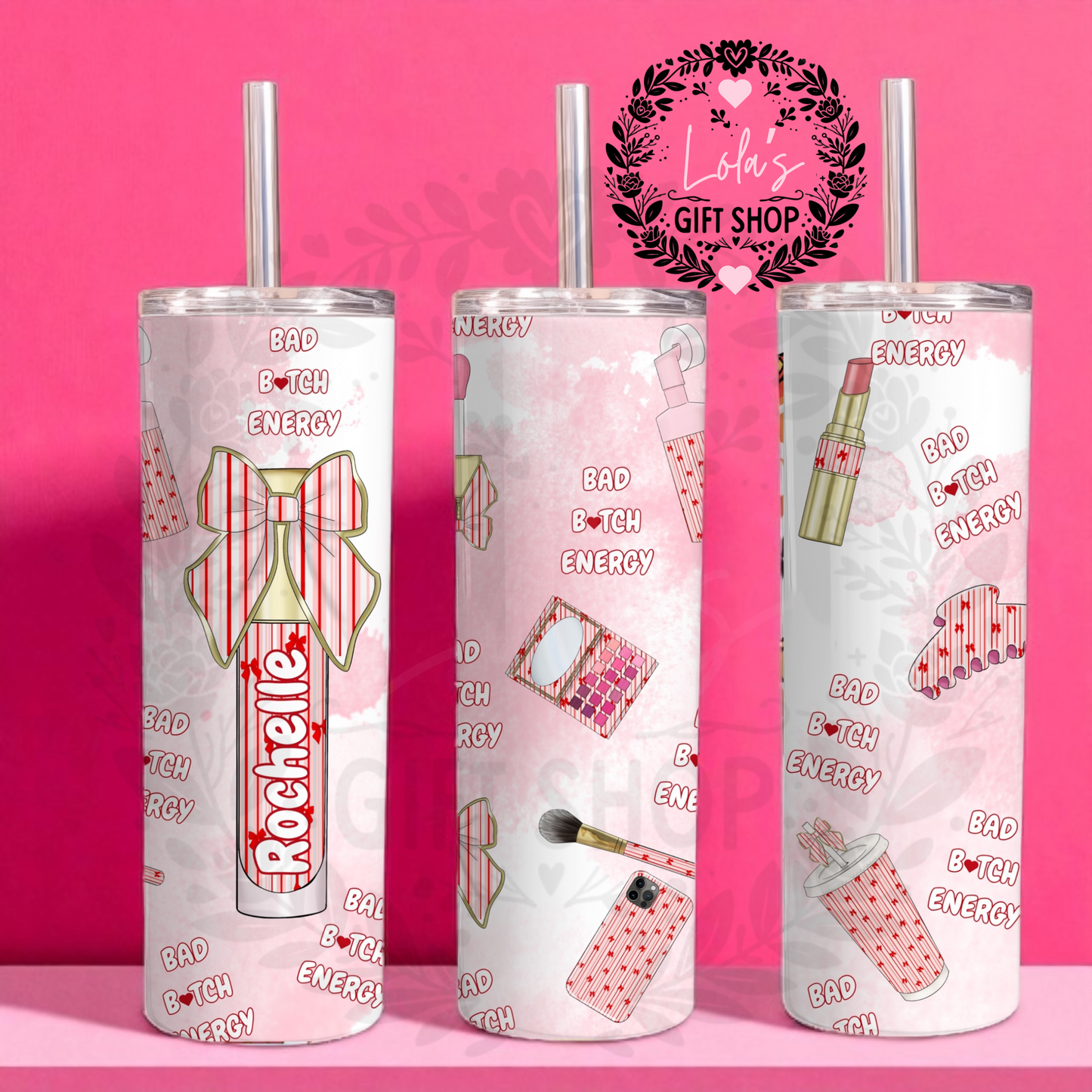 Red stripped make up tumbler personalised - Glamorous Boutique