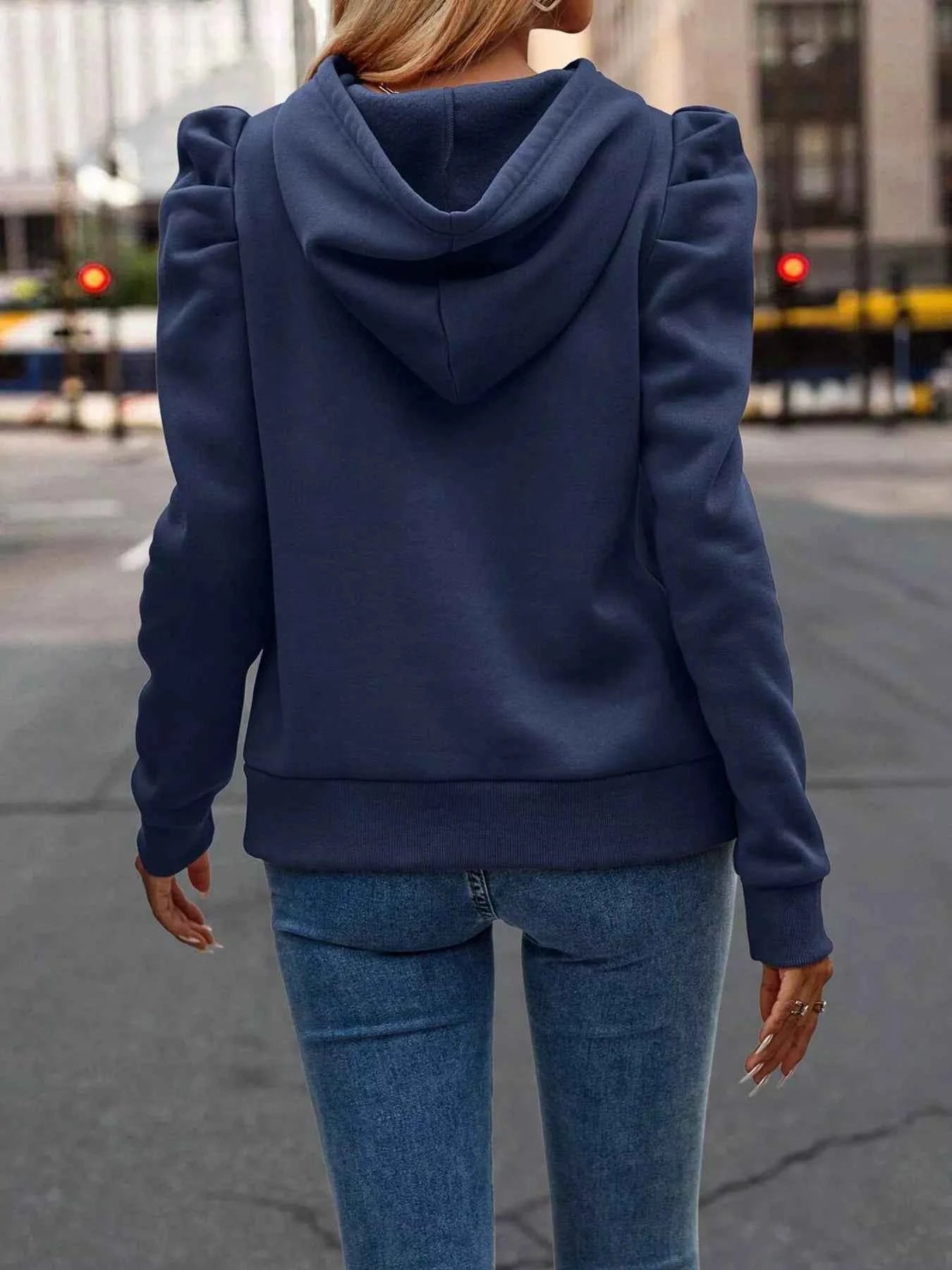 Puff Sleeve Hoodie with Drawstring