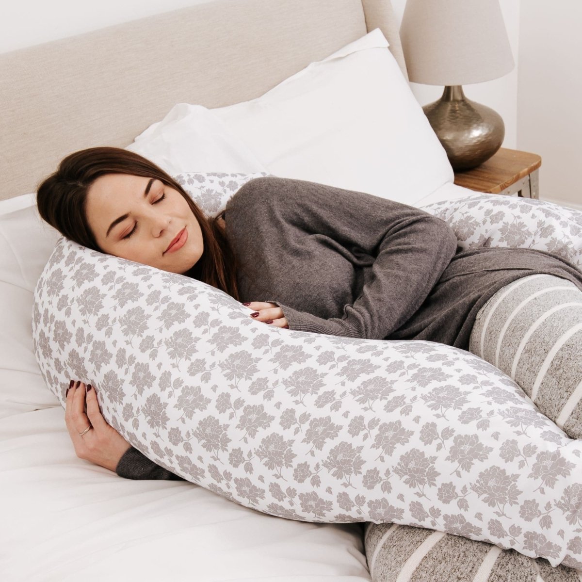 12 Ft Maternity Pillow Case - Grey Floral - Glamorous Boutique