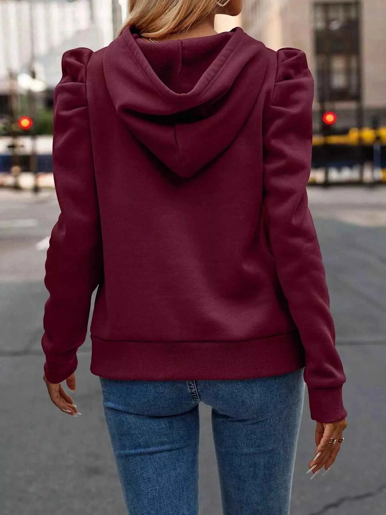 Puff Sleeve Hoodie with Drawstring