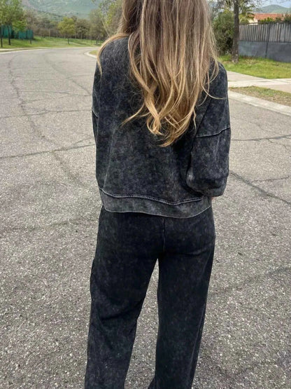 Full Size Washed Round Neck Top and Drawstring Pants Set Plus Size