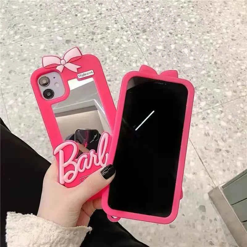Pink Barbie Mirror Silicone Case for iPhone 14 Pro Max