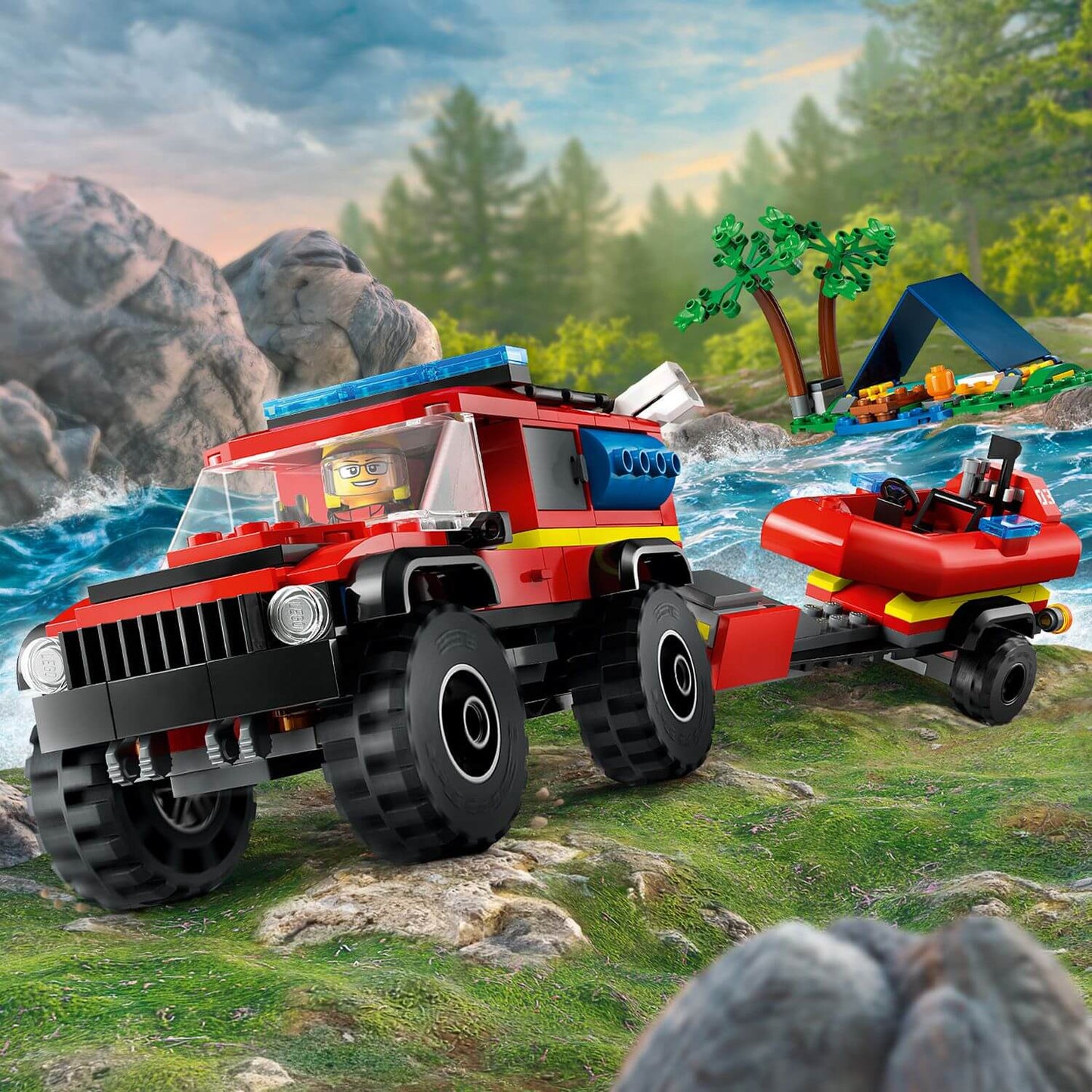 Lego City 60412 4x4 Fire Truck with Rescue Boat Set for Ages 5 and Up - Glamorous Boutique