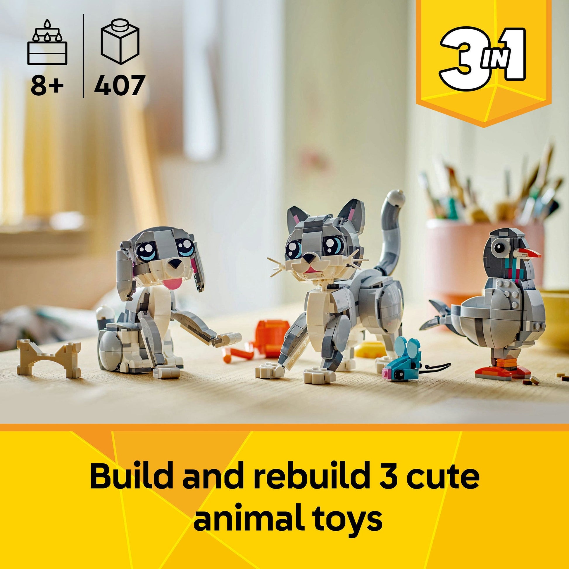Lego Creator 3 in 1 31163 Playful Cat Rebuildable Toy for Ages 8 & Up - Glamorous Boutique
