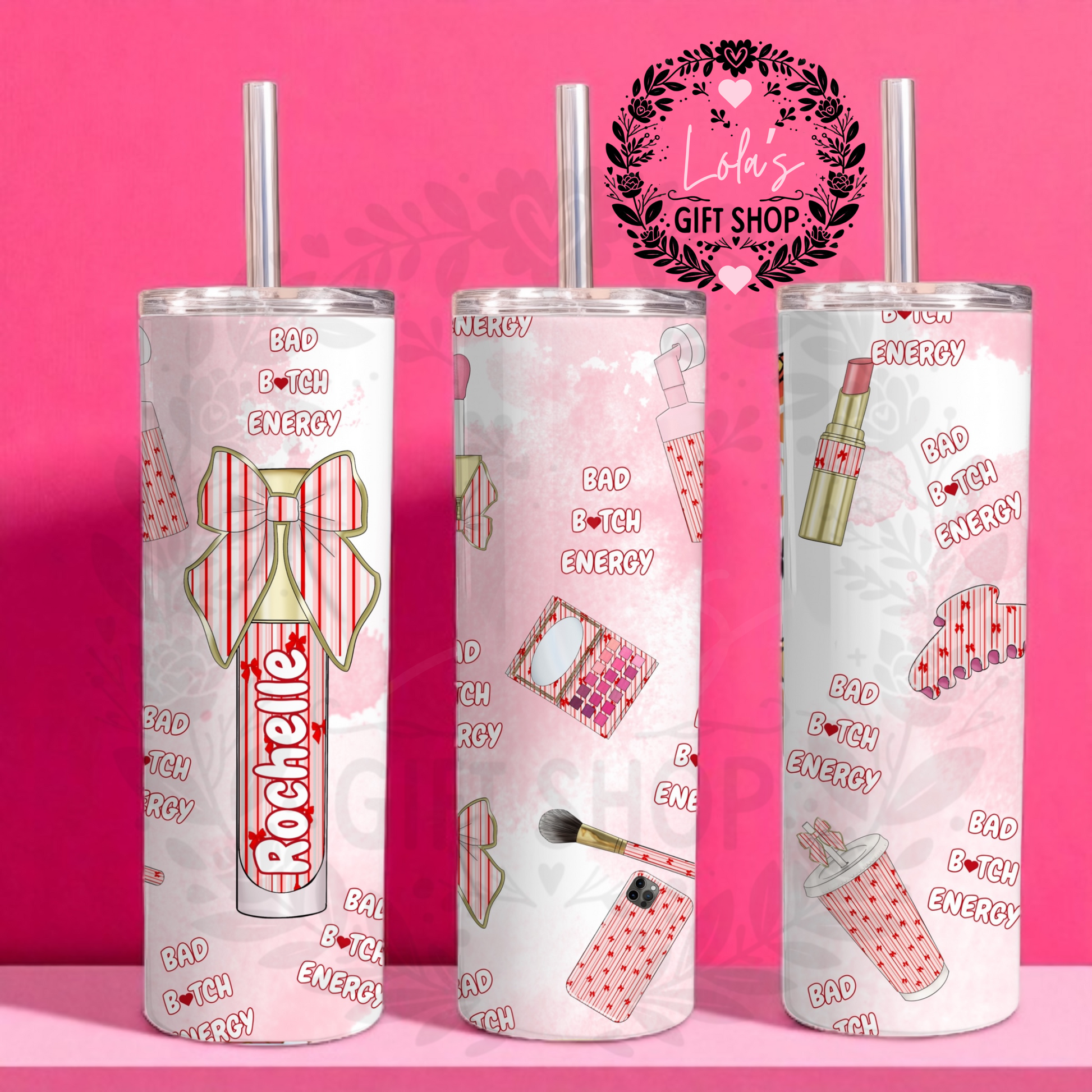 Red stripped make up tumbler personalised - Glamorous Boutique
