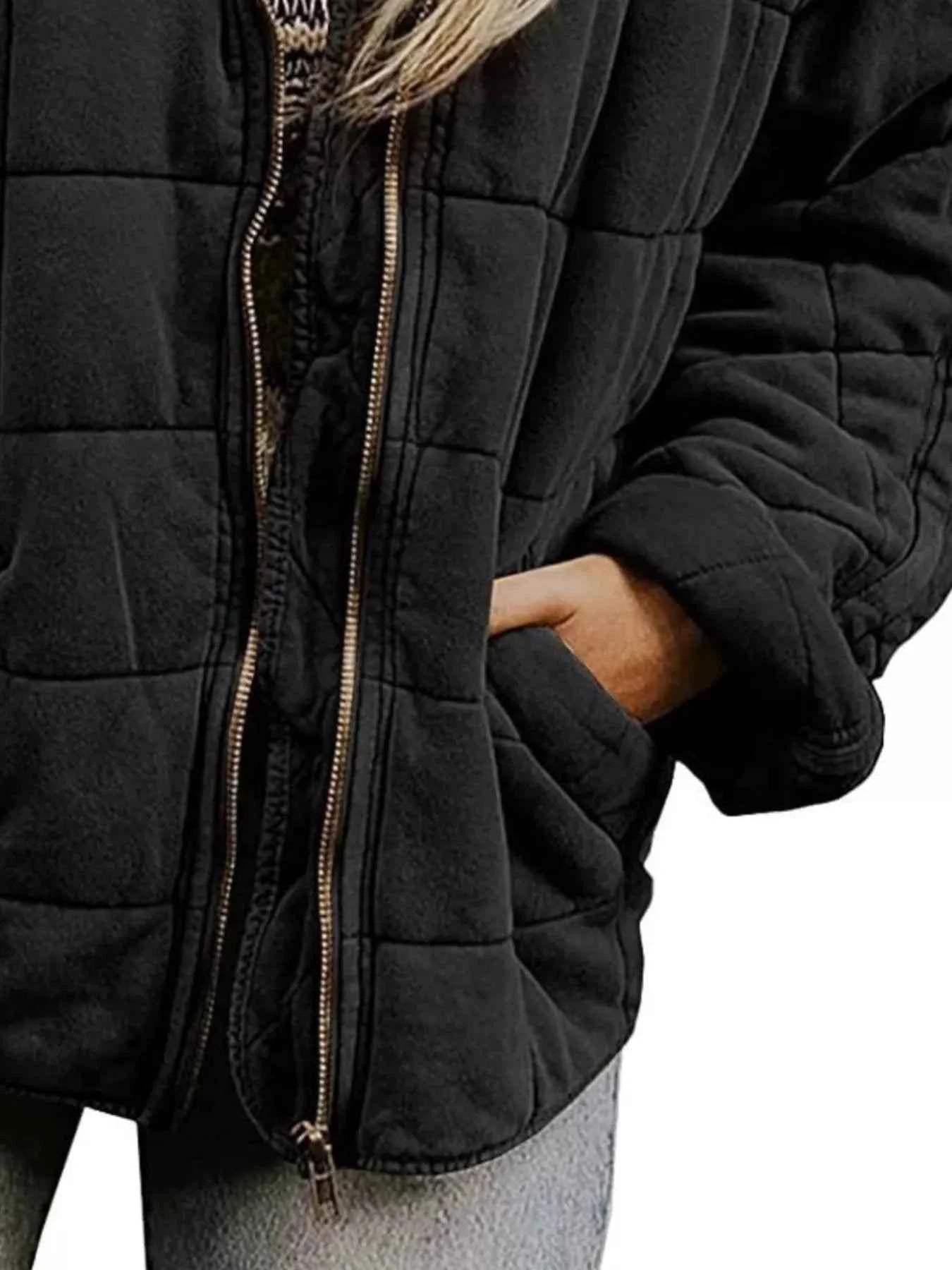 Full Size Zip Up Quilted Bomber Jacket Plus Size