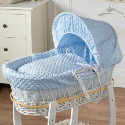 Blue Dimple White Wicker Baby Moses Basket With Stand - Glamorous Boutique