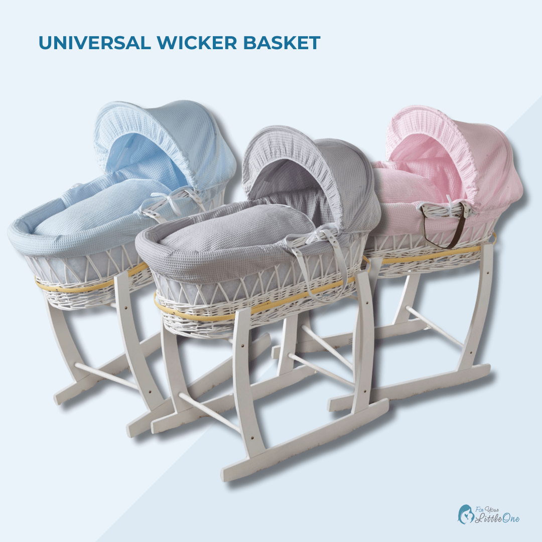 White Waffle Grey Wicker Baby Moses Basket With Stand - Glamorous Boutique