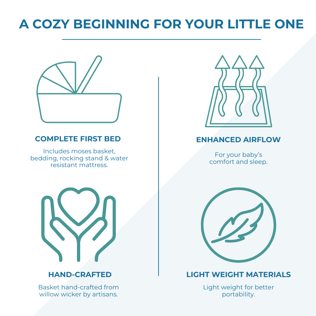 Blue Dimple White Wicker Baby Moses Basket With Stand - Glamorous Boutique