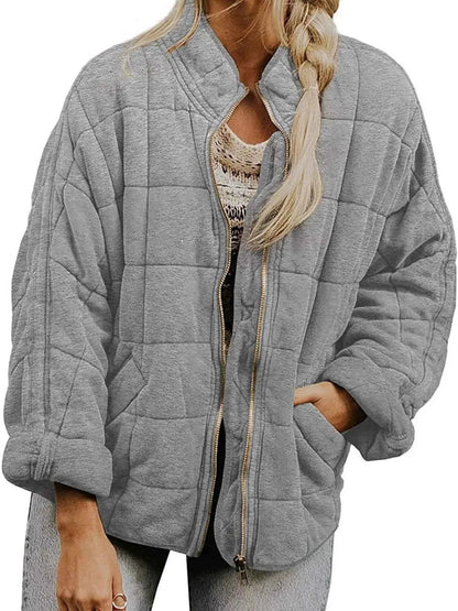 Full Size Zip Up Quilted Bomber Jacket Plus Size