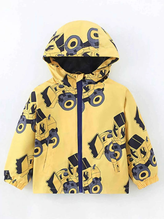 Children's Cartoon Excavator Printed Lightweight Hooded Jacket