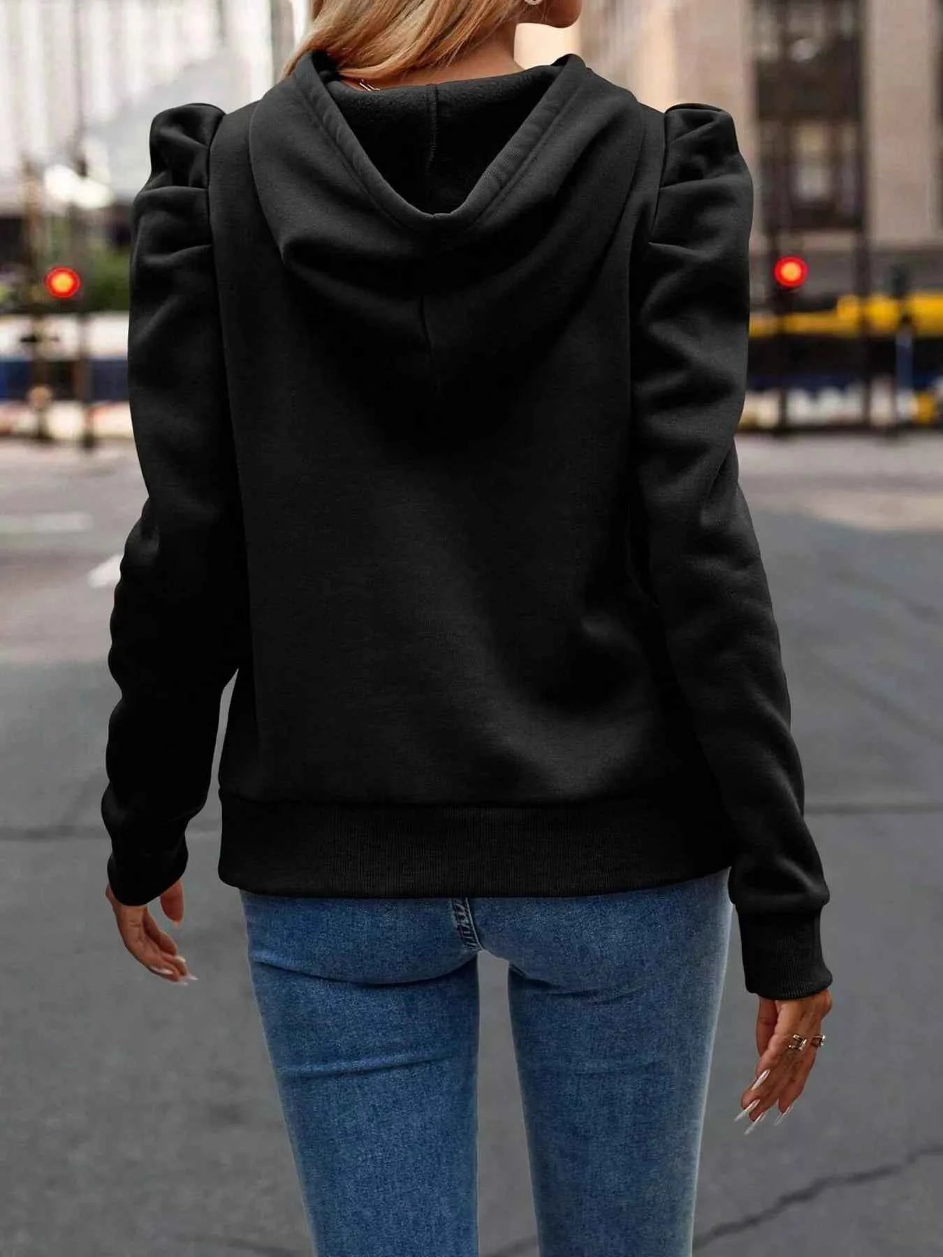 Puff Sleeve Hoodie with Drawstring