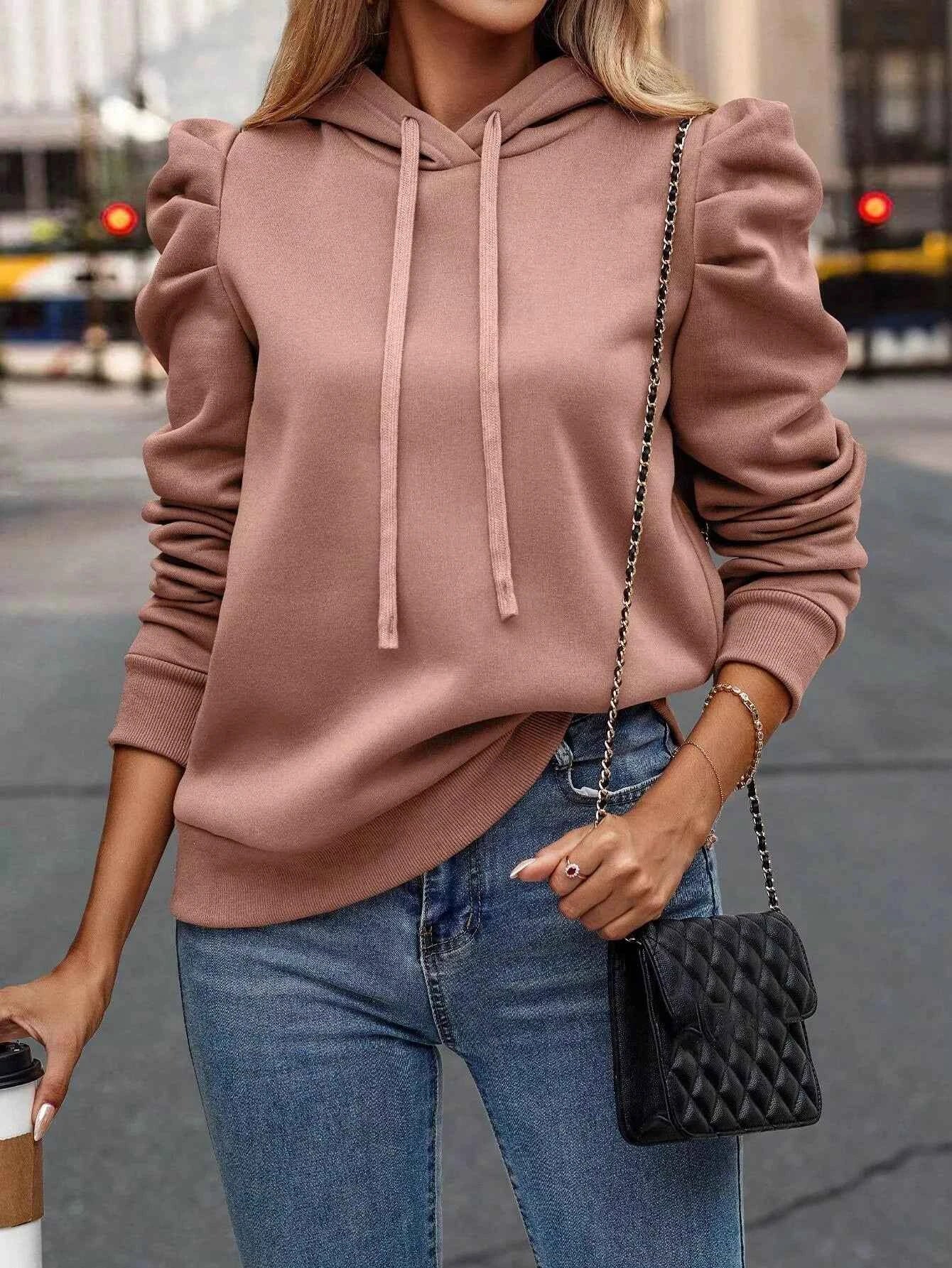 Puff Sleeve Hoodie with Drawstring