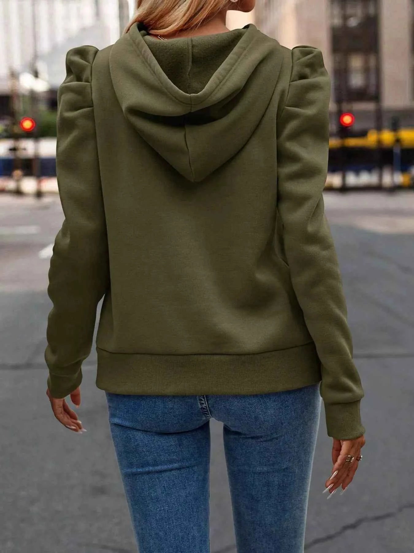 Puff Sleeve Hoodie with Drawstring