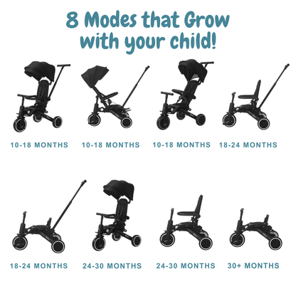 Foryourlittleone Xplor Plus 6 in 1 Foldable Trike - Grey Olive (10m-5y) - Glamorous Boutique