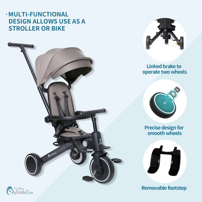 Foryourlittleone Xplor Plus 6 in 1 Foldable Trike - Grey Olive (10m-5y) - Glamorous Boutique