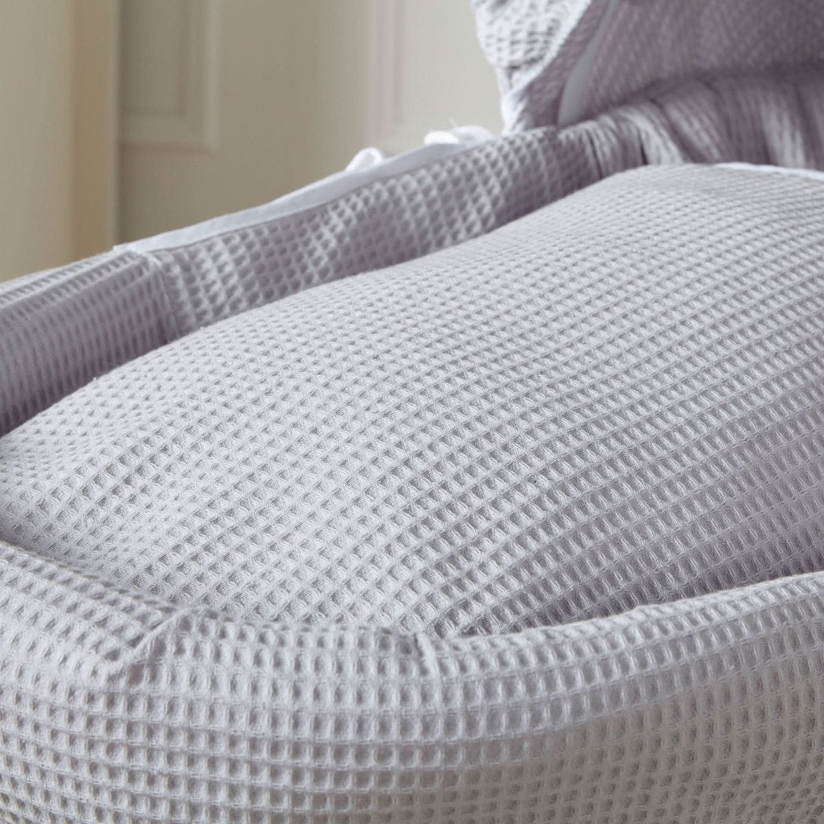 Grey Waffle White Wicker Baby Moses Basket With Stand - Glamorous Boutique