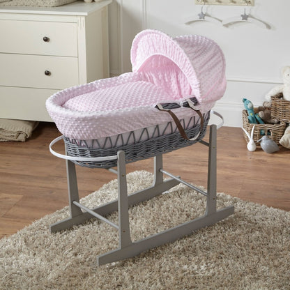 Pink Dimple Grey Wicker Baby Moses Basket With Stand - Glamorous Boutique