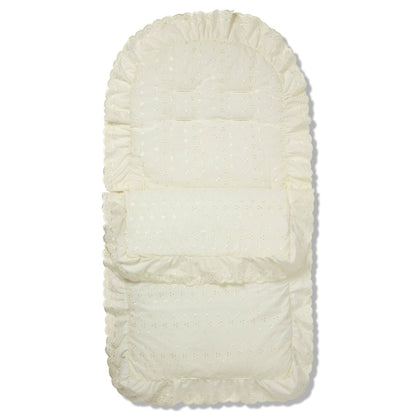 Universal Broderie Anglaise Pushchair Footmuff / Cosy Toes - Fits All Pushchairs / Prams And Buggies - Glamorous Boutique