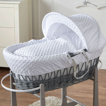 White Dimple Grey Wicker Baby Moses Basket With Stand - Glamorous Boutique