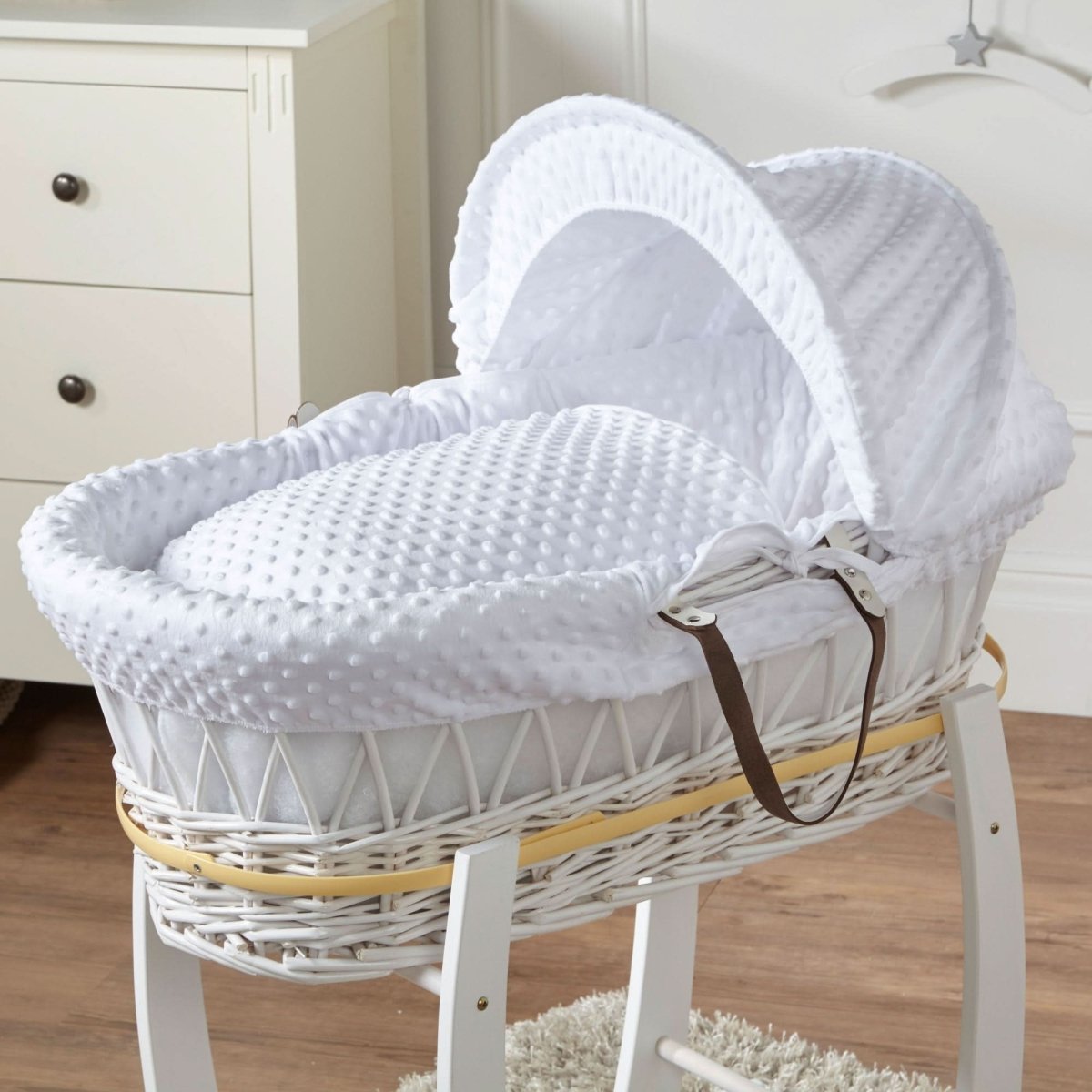 White Dimple White Wicker Baby Moses Basket With Stand - Glamorous Boutique