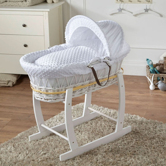 White Dimple White Wicker Baby Moses Basket With Stand - Glamorous Boutique