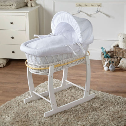 White Waffle White Wicker Baby Moses Basket With Stand - Glamorous Boutique