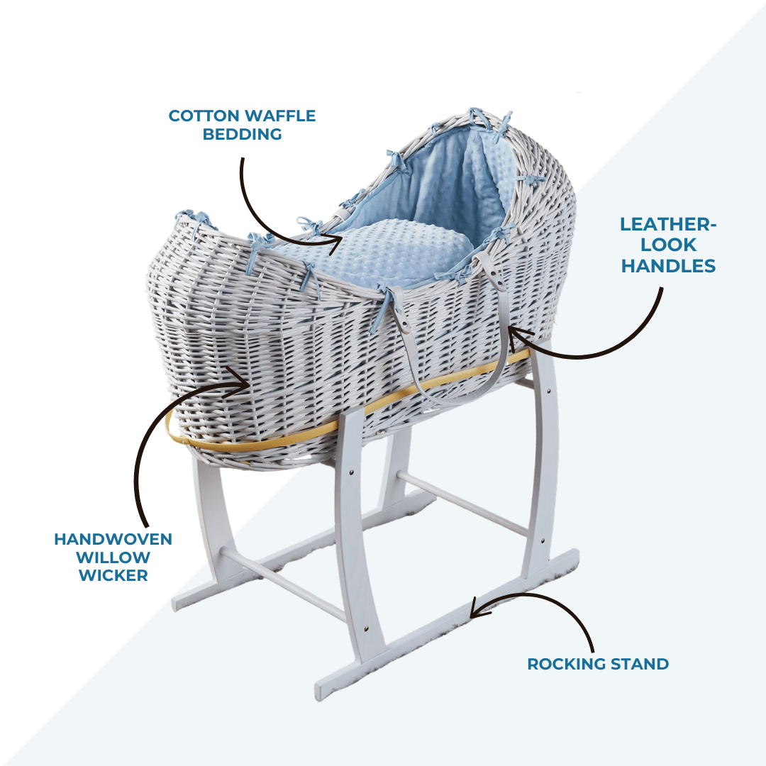 Wicker Deluxe Pod Baby Moses Basket With Stand - Glamorous Boutique