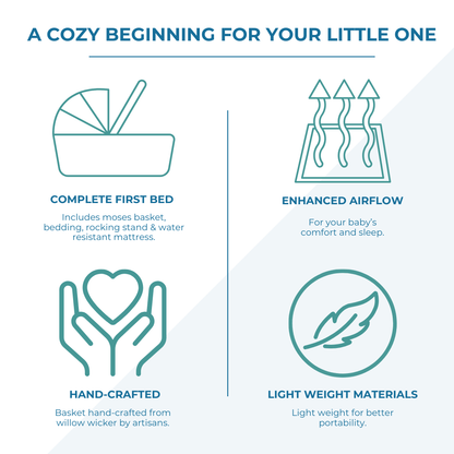 Wicker Deluxe Pod Baby Moses Basket With Stand - Glamorous Boutique